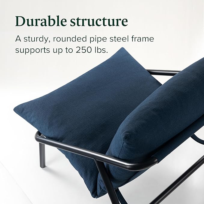 ZINUS Ada Sling Accent Chair, Metal Framed Armchair with Shredded Foam Cushioning, Navy - LeafyLoom