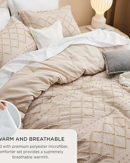 Bedsure California King Comforter Set - Warm Tan Boho Tufted Shabby Chic Bedding Comforter Set, 3 Pieces Vintage Farmhouse Bed Set for All Seasons, Fluffy Soft Bedding Set with 2 Pillow Shams - LeafyLoom