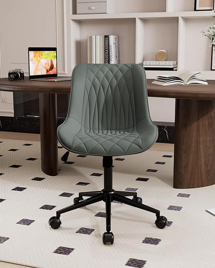 YOUNIKE Office Chair with Wheels Armless Desk Chair Swivel Rolling Task Chair with Back Upholstered Faux Leather Modern Computer Chair Height Adjustable, Greyish Green - LeafyLoom