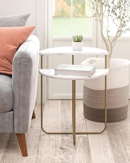 Novogratz Athena End Table, White Marble - LeafyLoom