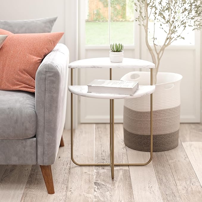 Novogratz Athena End Table, White Marble - LeafyLoom