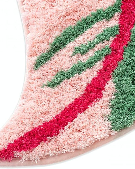 Pink Princess Non Slip Bath Mat or Kitchen Tufted Rug, Plant Leaf Shaped Kids Pets Floor Mat Carpet, Green, 32" x 24" - LeafyLoom
