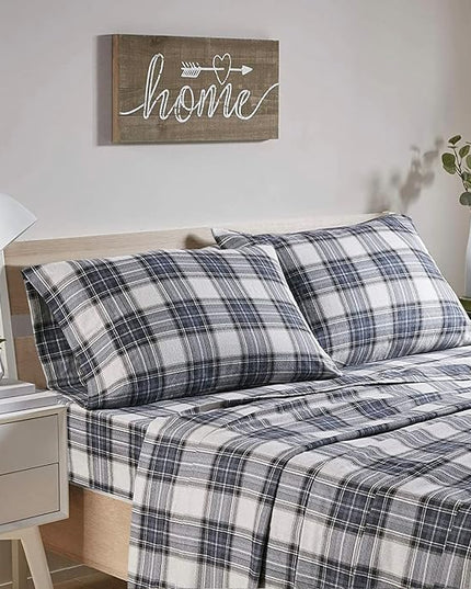 Comfort Spaces Cotton Flannel Breathable Warm Deep Pocket Sheets with Pillow Case Bedding, Queen, Blue Plaid Scottish Plaid 4 Piece - LeafyLoom