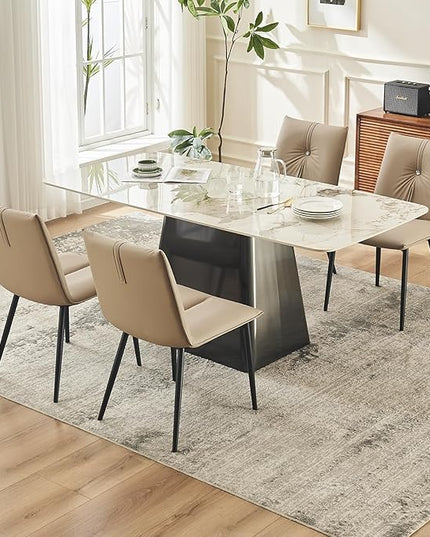 YOUTASTE Dining Chairs Set of 2 Mid Century Modern Upholstered Kitchen Chairs Soft Padded Side Chairs Leather Dinner Chairs with Metal Legs for Living Room Bedroom, Khaki - LeafyLoom