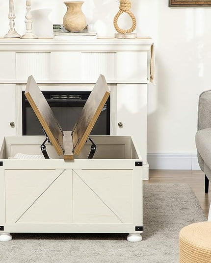 NicBex Coffee Table Wooden Coffee Table with Storage Square Center Tables with Open Top and Inner Compartment Dining Table for Living Room, Dining Room, Office, and Bedroom,31.5" W, Antique White - LeafyLoom