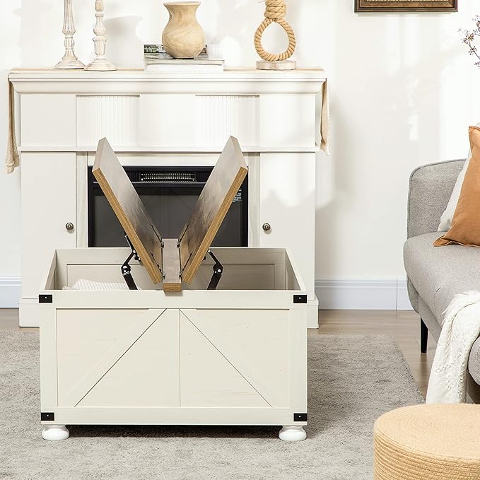 NicBex Coffee Table Wooden Coffee Table with Storage Square Center Tables with Open Top and Inner Compartment Dining Table for Living Room, Dining Room, Office, and Bedroom,31.5" W, Antique White - LeafyLoom