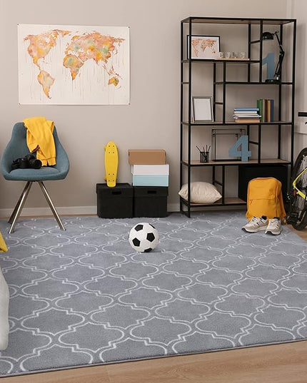 Chicrug Shag Geometric Modern Area Rug for Bedroom, 6x9 Feet Memory Foam Indoor Carpet, Fluffy Rug for Living room Bedside Room Decor for Family Girls Kids Nursery Play Mat, Grey/White - LeafyLoom