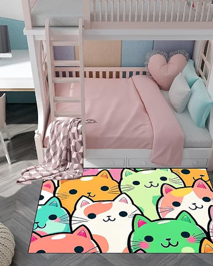Cat Rug for Girls Room - Cat Pattern Rug Decor for Bedroom Cute Cat Area Rug Carpet Cartoon Cat Rug Kids Room, 3x4 Feet - LeafyLoom