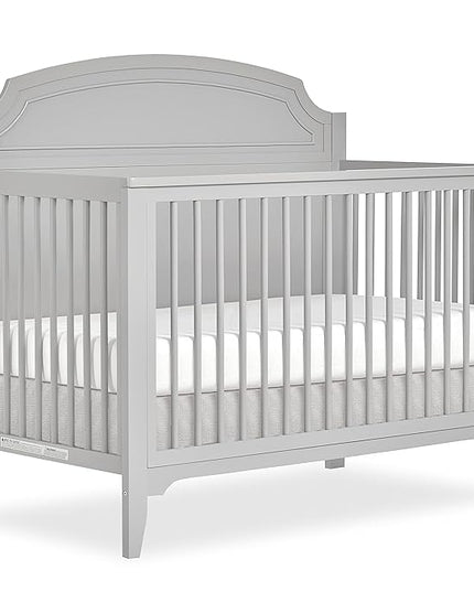 JPMA & Greenguard Gold Certified Milton 5-in-1 Convertible Crib Made with Sustainable New Zealand Pinewood in Pebble Grey, Non-Toxic Finish - LeafyLoom