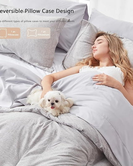 UNILIBRA 7 Pieces Bed in a Bag Full Size Comforter Sets, Grey Full Bed Set Soft for All Seasons - Cationic Dyeing Bedding Set with Comforter, Flat Sheet, Fitted Sheet, Pillowcases & Shams - LeafyLoom