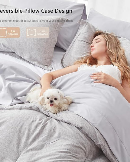 UNILIBRA Twin Comforter Set - 5 Pieces Bed in a Bag Twin Size Grey Soft for All Seasons - Cationic Dyeing Bedding Comforter Sets with Comforter, Flat Sheet, Fitted Sheet, Pillowcases & Shams - LeafyLoom