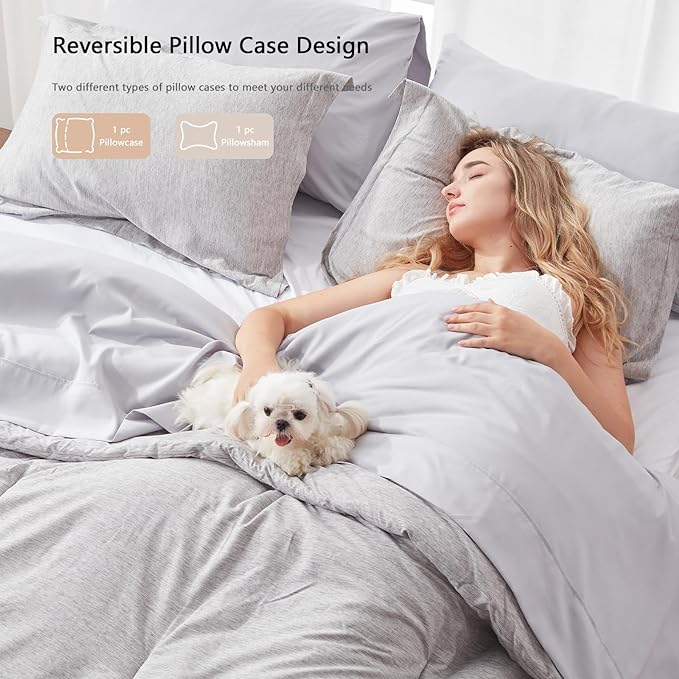 UNILIBRA Twin Comforter Set - 5 Pieces Bed in a Bag Twin Size Grey Soft for All Seasons - Cationic Dyeing Bedding Comforter Sets with Comforter, Flat Sheet, Fitted Sheet, Pillowcases & Shams - LeafyLoom