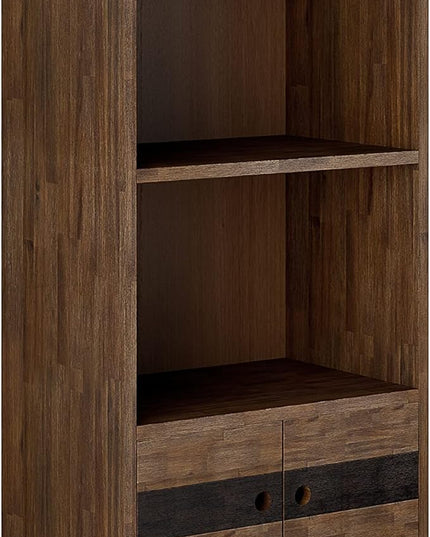 SIMPLIHOME Clarkson SOLID ACACIA WOOD 22 Inch Wide Contemporary Bookcase with Storage in Rustic Natural Aged Brown, For the Living Room, Study Room and Office - LeafyLoom