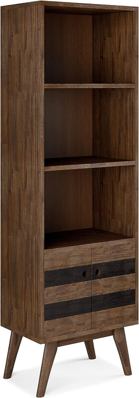 SIMPLIHOME Clarkson SOLID ACACIA WOOD 22 Inch Wide Contemporary Bookcase with Storage in Rustic Natural Aged Brown, For the Living Room, Study Room and Office - LeafyLoom