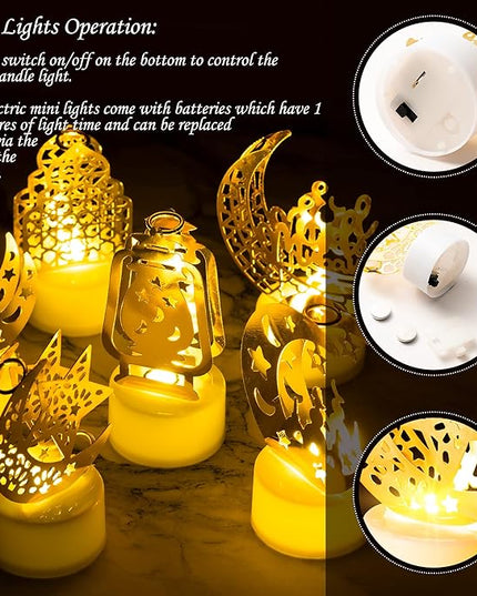 6Pcs Ramadan Mini Lantern Lights Decoration, Moon Castle Lighthouse Eid Mubarak Lamp Battery Included Plastic LED Night Light for Eid Ramadan Party Home Indoor Outdoor Bedroom Tabletop Decor - LeafyLoom