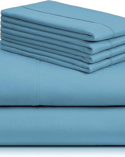 LuxClub 6 PC California King Size Sheet Set Sheets Deep Pockets 18" Eco Friendly Wrinkle Free Cooling Sheets Machine Washable Hotel Bedding Silky Soft - Denim California King - LeafyLoom