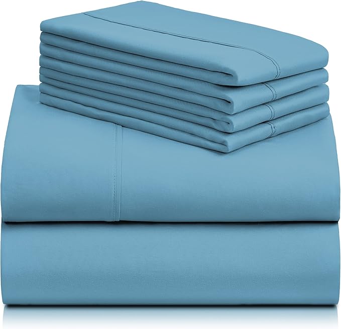 LuxClub 6 PC California King Size Sheet Set Sheets Deep Pockets 18" Eco Friendly Wrinkle Free Cooling Sheets Machine Washable Hotel Bedding Silky Soft - Denim California King - LeafyLoom