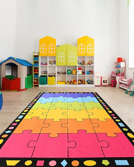 Booooom Jackson Classroom Rug Elementary LargePuzzle Classroom Carpet Seating Rug for School Preshool Kids Colorful Area Rug Educational Rug with Non-Slip Backing(Seats 24),13' x 7'5" - LeafyLoom