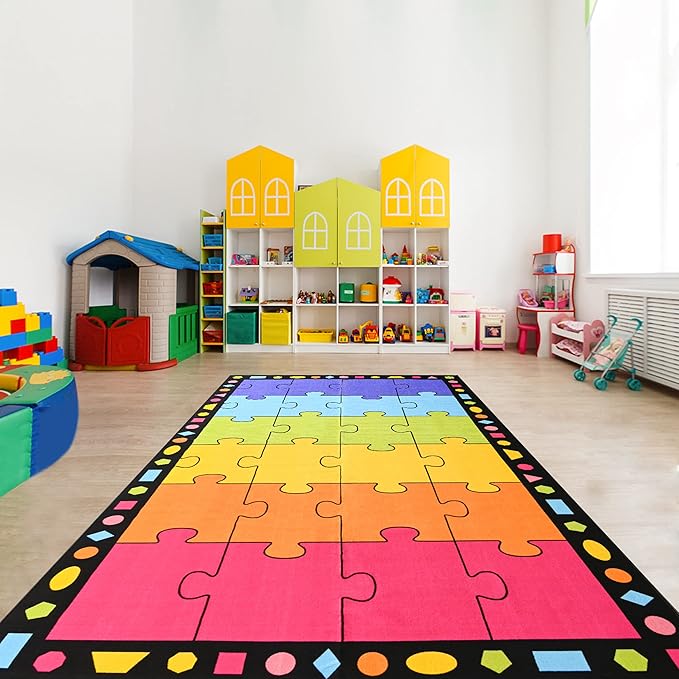 Booooom Jackson Classroom Rug Elementary LargePuzzle Classroom Carpet Seating Rug for School Preshool Kids Colorful Area Rug Educational Rug with Non-Slip Backing(Seats 24),13' x 7'5" - LeafyLoom
