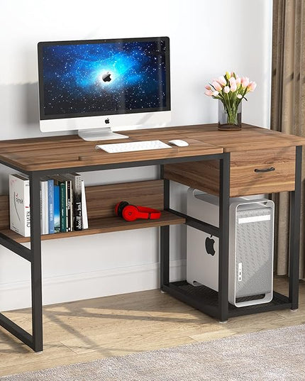 Tribesigns Drafting Table with Storage Drawers, Drawing Computer Desk Artist Craft Table Painting Desk Workstation with Shelves and Tiltable Tabletop for Students, Home Office - LeafyLoom