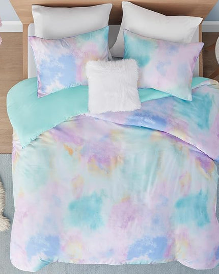 Intelligent Design Duvet Cover Queen Bedding Sets for Girls & Boys Watercolor Tie Dye Twin Duvet Cover Set Kids, Microfiber Queen Size Duvet Cover Set, Pillow Cassiopeia, Full/Queen Pink/Blue 4 Piece - LeafyLoom