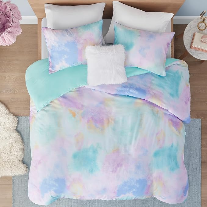 Intelligent Design Duvet Cover Twin Bedding Sets for Girls & Boys Watercolor Tie Dye Twin Duvet Cover Set Kids, Microfiber Twin Size Duvet Cover Set, Pillow Cassiopeia, Twin/Twin XL Pink/Blue 3 Piece - LeafyLoom