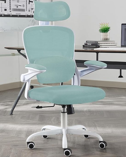 Ergonomic Office Chair with Tilt-Lock, Home Office Desk Chair with Auto Lumbar Support, High Back Mesh Desk Chair with Adjustable Headrest, Swivel Task Chair or Study Room Bedroom,Lake Blue - LeafyLoom