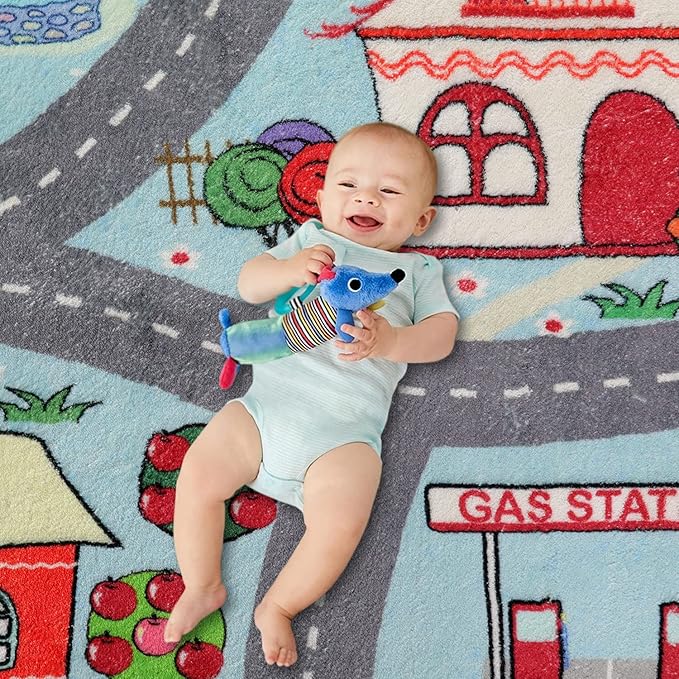LIVEBOX Kids Rug 3'x5' Car Rug Play Mat for Playing Cars Toys, City Life Playroom Rug Educational Carpet for Children Boy Girl,Road Traffic Nursery Rug for Kids Room Play Area - LeafyLoom
