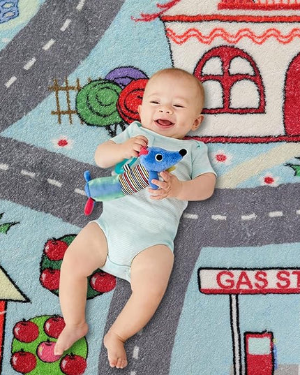 LIVEBOX Large Playroom Rug 5'x7' Kids Play Mat for Classroom, Road Traffic Carpet for Boys Girls Playing Cars Toys, City Life Nursery Car Rug for Toddlers Bedroom Kids Room - LeafyLoom