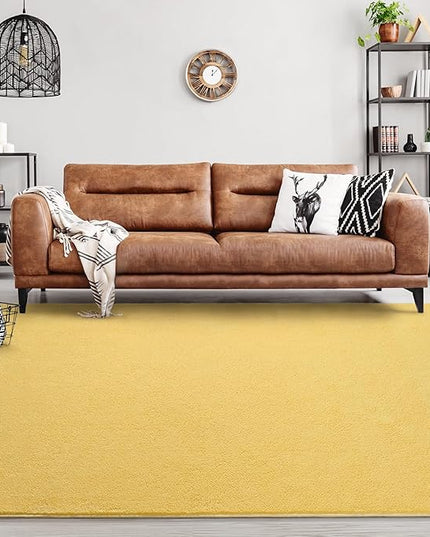 Area Rugs for Bedroom Living Room, 5x8 Yellow Super Soft Comfy Thickened Memory-Foam Indoor Carpets, Modern Aesthetic Minimalist Carpet for Boys Girls Adults Apartment Nursery Home Décor - LeafyLoom