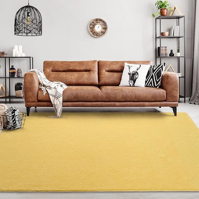 Area Rugs for Bedroom Living Room, 4x6 Yellow Super Soft Comfy Thickened Memory-Foam Indoor Carpets, Modern Aesthetic Minimalist Carpet for Boys Girls Adults Apartment Nursery Home Décor - LeafyLoom