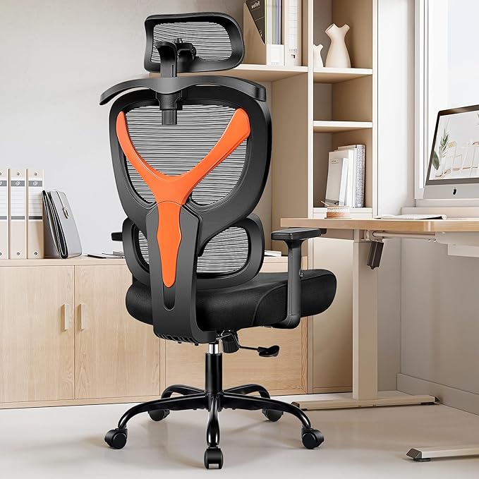 Office Chair Ergonomic Desk Chair Comfy Computer Chair, Big and Tall Home Office Chair with Back Support, Mesh Office Chair High Back Gaming Chair with Adjustable Armrest (Orange) - LeafyLoom