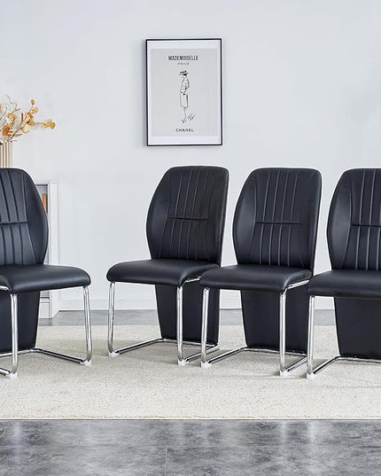 NicBex Dining Chairs Set of 4 Modern PU Dining Room Kitchen Chairs with Wrap-Around High Backrest,Silver Metal Legs,Chairs for Dining Room, Kitchen,Living Room, and Restaurants,Black - LeafyLoom