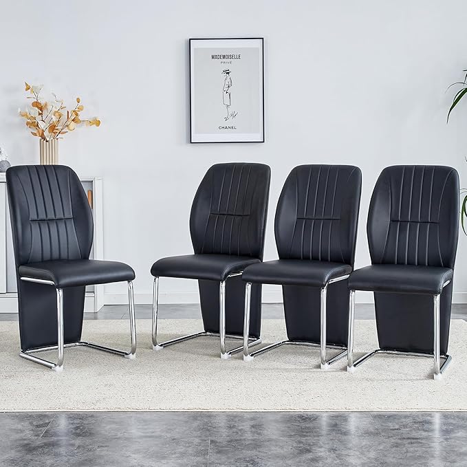 NicBex Dining Chairs Set of 4 Modern PU Dining Room Kitchen Chairs with Wrap-Around High Backrest,Silver Metal Legs,Chairs for Dining Room, Kitchen,Living Room, and Restaurants,Black - LeafyLoom