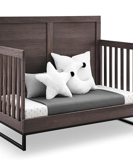 Simmons Kids Foundry 6-in-1 Convertible Baby Crib, Rustic Grey with Matte Black - LeafyLoom