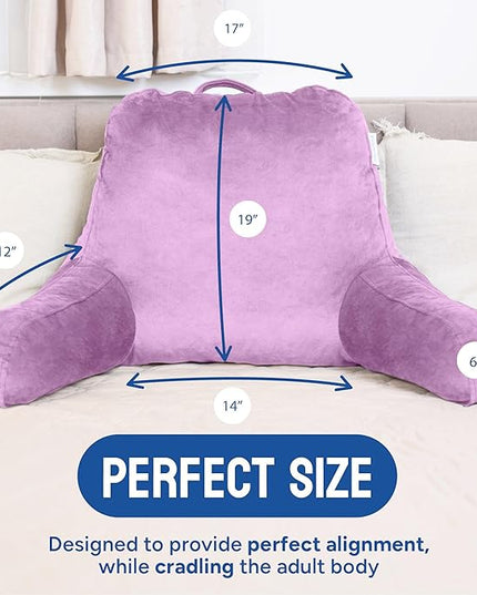 ComfortSpa Reading Pillow for Bed Adult Size, Back Rest Pillow with Arms, Pockets and Washable Cover; Use as a Back Pillow for Sitting in Bed for Bedrest or Relief from GERD Heartburn (Lavender) - LeafyLoom