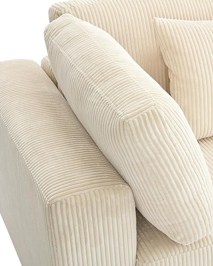 Morden Soft Corduroy Upholstered 3 Seater Sofa Couch with Removable Back Cushions and 5 Pillows for Living Room, Apartment, Office, 105", Beige-403 - LeafyLoom