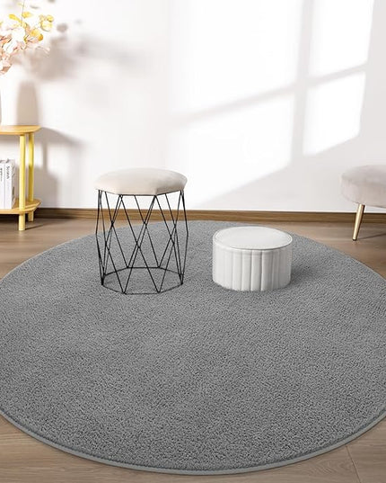 Round Area Rugs for Bedroom Living Room, 4x4 Grey Super Soft Comfy Thickened Memory-Foam Indoor Circle Carpets, Modern Aesthetic Minimalist Carpet for Boys Girls Adults Nursery Home Décor - LeafyLoom