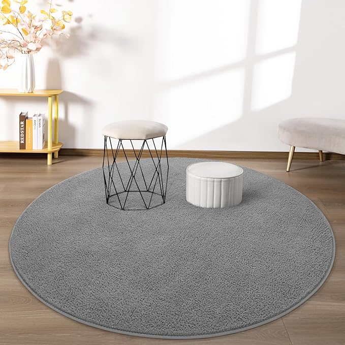 Round Area Rugs for Bedroom Living Room, 4x4 Grey Super Soft Comfy Thickened Memory-Foam Indoor Circle Carpets, Modern Aesthetic Minimalist Carpet for Boys Girls Adults Nursery Home Décor - LeafyLoom