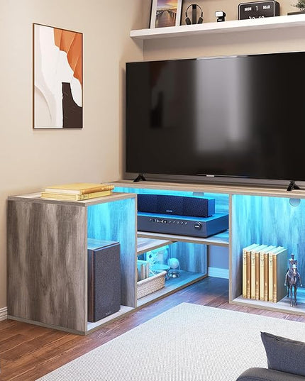 YITAHOME DIY TV Stand w/LED Strip, Modern Deformable Entertainment Center for 75/70/65/60/55/50/45 inch TVs, Gaming TV Consoles 2 Pieces Media Console for 300lbs for Living Room, Light Oak Grey - LeafyLoom