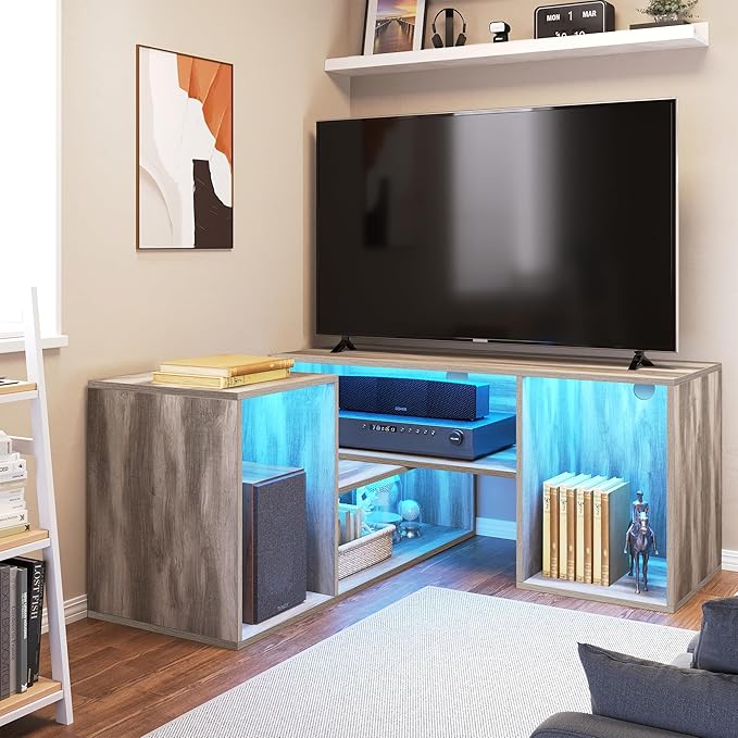 YITAHOME DIY TV Stand w/LED Strip, Modern Deformable Entertainment Center for 75/70/65/60/55/50/45 inch TVs, Gaming TV Consoles 2 Pieces Media Console for 300lbs for Living Room, Light Oak Grey - LeafyLoom