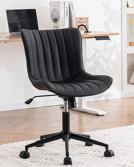 YOUNIKE Office Chair Swivel Desk Chair Upholstered Faux Leather Height Adjustable with Wheels Computer Task Chair Modern Rolling Armless Back, Black, Loads 300 lbs - LeafyLoom