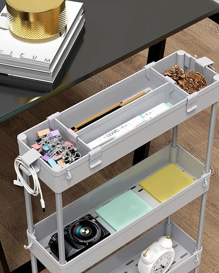 SPACELEAD Slim Storage Cart 4 Tier,Bathroom Storage Organizer Rolling Utility Cart, Mobile Shelving Unit Slide Out Storage Cart for Office, Bathroom, Kitchen, Laundry Room & Narrow Places， Grey - LeafyLoom