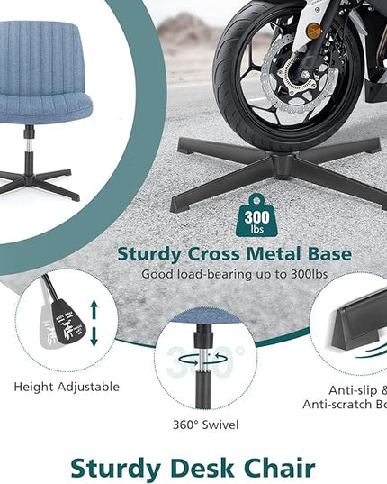 OLIXIS Cross Legged Armless Wide Adjustable Swivel Padded Home Office Desk Chair, Blue - LeafyLoom