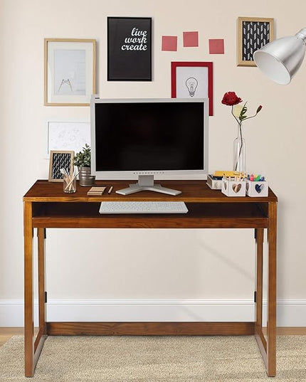 Casual Home Folding Desk with Pull-Out & USB Ports - LeafyLoom