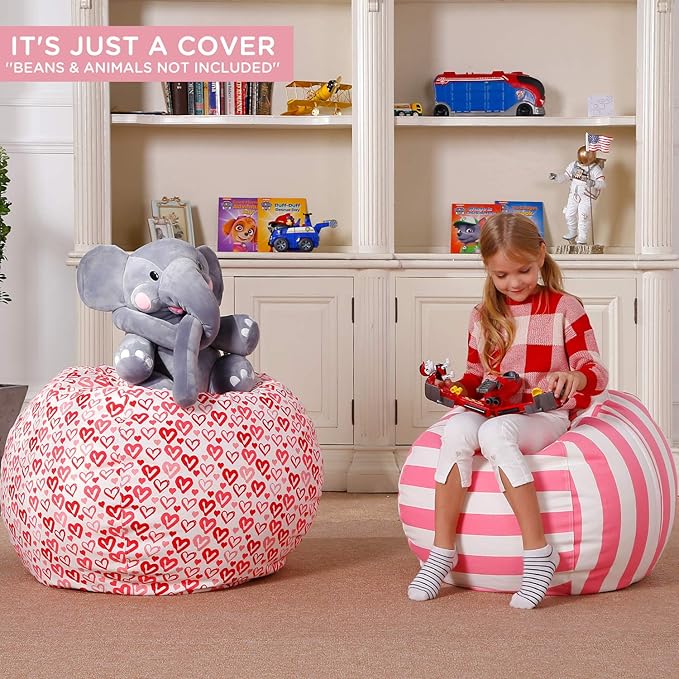 Aubliss Stuffed Animal Bean Bag Storage Chair, Beanbag Covers Only for Organizing Plush Toys, Turns into Bean Bag Seat for Kids When Filled, Large 38"-Canvas Pattern Heart - LeafyLoom