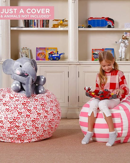 Aubliss Stuffed Animal Bean Bag Storage Chair, Beanbag Covers Only for Organizing Plush Toys, Turns into Bean Bag Seat for Kids When Filled, Medium 32"-Canvas Pattern Heart - LeafyLoom