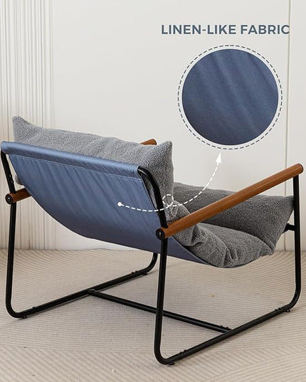 MAXYOYO Sherpa Accent Chair, Boucle Arm Chair Living Room Chair, Reading Accent Chair, Mid Century Modern Bedroom Chair,Teddy Armchair Wooden Arms Metal Frame - LeafyLoom
