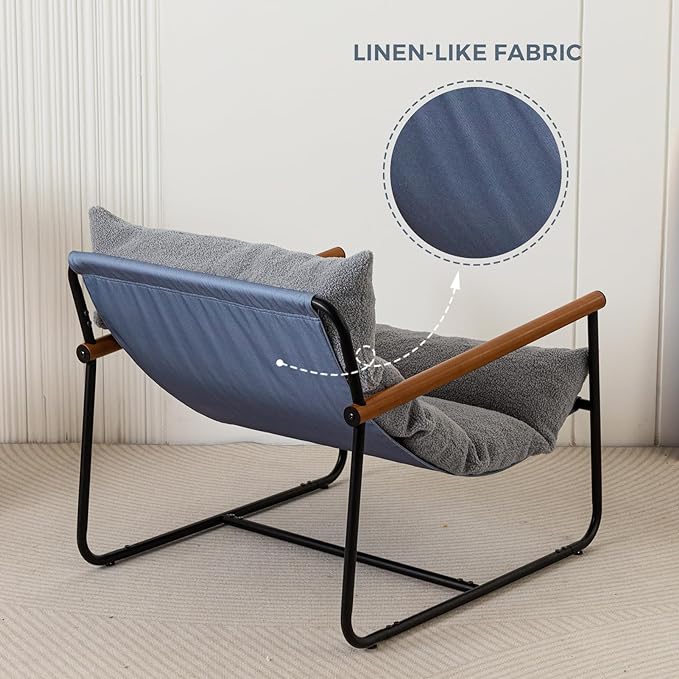 MAXYOYO Sherpa Accent Chair, Boucle Arm Chair Living Room Chair, Reading Accent Chair, Mid Century Modern Bedroom Chair,Teddy Armchair Wooden Arms Metal Frame - LeafyLoom