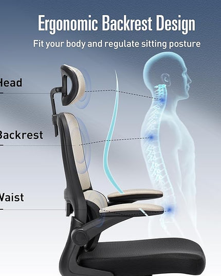 Office Chair, Ergonomic Office Chair Desk Chair with Headrest, High Back Mesh Computer Chairs for Home Office with Adjustable Back Support, 350lbs Comfortable Gray Office Chair, Tilt Lock - LeafyLoom